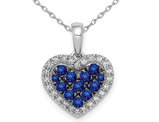 3/10 Carat (ctw) Blue Sapphire Heart Pendant Necklace in 14K White Gold with Diamonds and Chain 